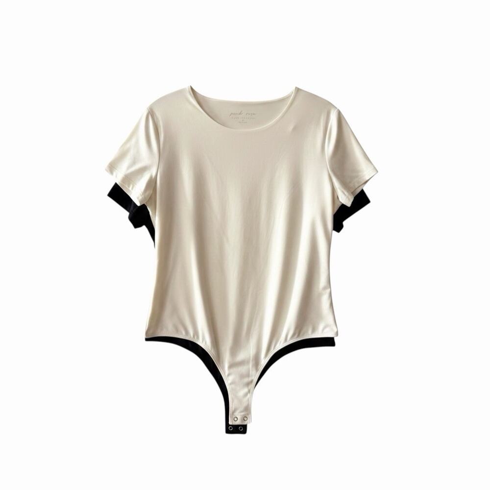 NWT Pink Rose Luxe Contour Bodysuit Set 2 Pack Black White Short Sleeve XL